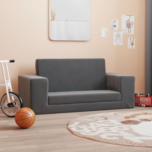 LoogCape Sofá cama infantil de 2 plazas, color antracita, felpa suave, 84 x 98 cm, sofá infantil 2 en 1 con funda extraíble para habitación infantil, para jugar, leer o dormir, duradero y fácil de
