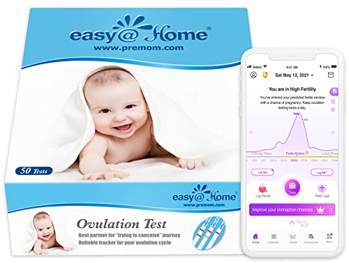 Easy@Home Tests d'Ovulation en Bandelettes Soutenu par l’Application d’Ovulation Premom APP Française (50LH)