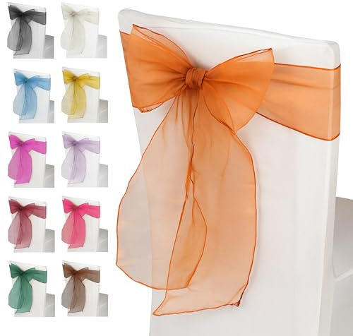 Trimming Shop Lamette Shoporganza Fusciacche Sedia Cover Colori Assortiti Fuller Fiocco Nastro per Matrimonio, Banchetto, Compleanno, Evento Decorazione, 17cm x 280cm - Arancione, Pack of 50