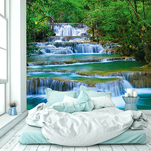 murimage Papel Pintado Cascada 3D 274 x 254 cm Incluyendo Pegamento Fotomurales Asia Tailandia Bosque Río de la Selva