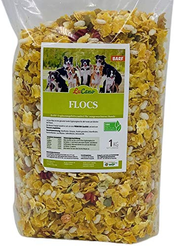 LuCano 1 kg Flocs | mit Maisflocken, Reispops, Gemüse, Nudeln usw. | Barf Flocken Mix Ergänzung | Ergänzungsfutter Mixer | Flocken-Mixer Hundefutter Hundeflocken Barfflocken mit Gemüseflocken