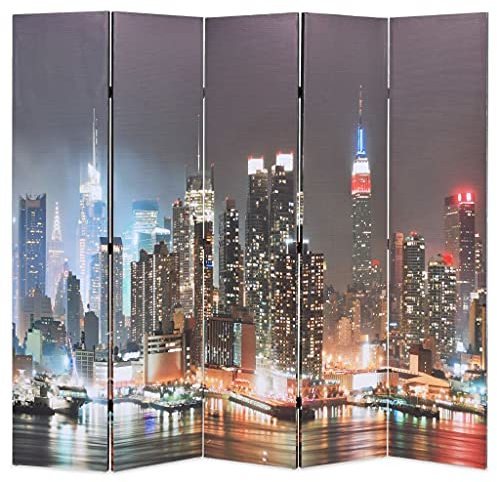 vidaXL Folding Room Divider - Paravent Screen New York by Night 200x170 cm – Wooden Frame – Bedroom/Office/Living Room Partition