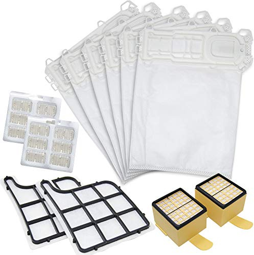 BAKAJI Kit 12 Sacchetti Ricambi per Aspirapolvere Folletto Compatibili, Sacchi per Scopa Elettrica, Sacchetti Intercambiabili di altissima qualità (VK135 - VK136, Bianco + 12 Profumini + 2 filtri)