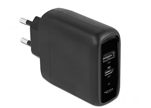 Delock USB Ladegerät USB Type-C™ PD 3.0 und USB Typ-A mit 20 W + 12 W