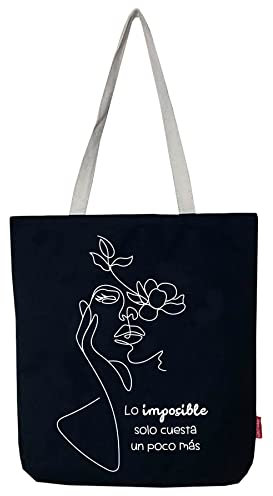 hello-bags. Bolso Totebag. Exterior: Algodón 100%. Con cremallera, forro y bolsillo interior. Incluye bonito sobre kraft de regalo. Modelo LO IMPOSIBLE. Color: Negro. Medidas: 37 * 38 cm.