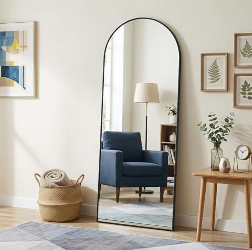 KOCUUY Arched Full Length Mirror, 161 x 52 cm Wall Mirrors, Standing or Leaning Full Body Mirror with Aluminum Alloy Frame, Suitable for Bedrooms, Hallway or Cloakroom, Black