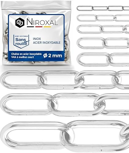 NietFullThings 5 stycken 150 cm = 1,5 meter 2 mm tjock rostfri kedja metervara V4A kedjor långa i stycket A4-ankarkedja DIN 5685 länkkedja DIN 763 rostfri stålkedja avstängningskedja 1,5 m
