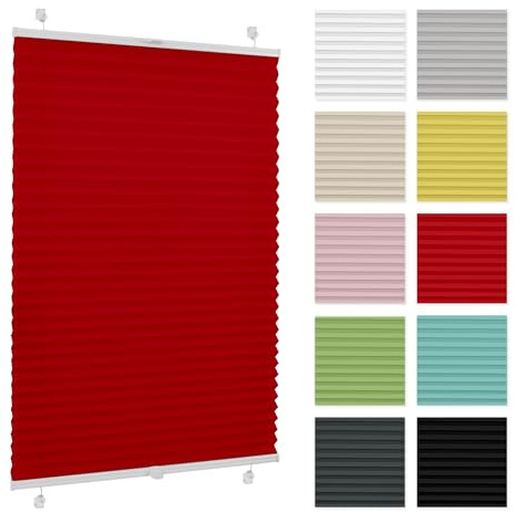 Plissee ohne Bohren 40 cm x 100 cm - Rot - Plissee Klemmfix, Rollos für Fenster ohne Bohren, Jalousien Fenster für innen, Raffrollo, Fensterplissee