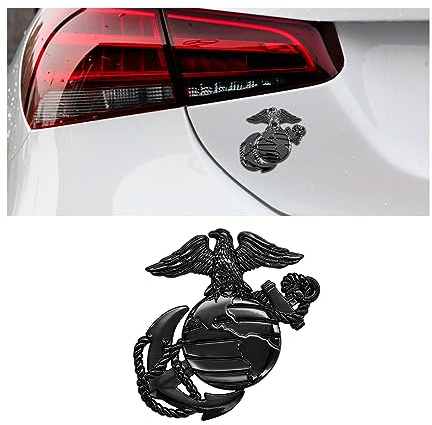 AICEL Emblème de voiture US Marine Corps - USMC Hawk Globe - Autocollant universel en alliage de zinc décoratif 3D - Accessoires de voiture compatibles avec camion, pickup, moto (noir)