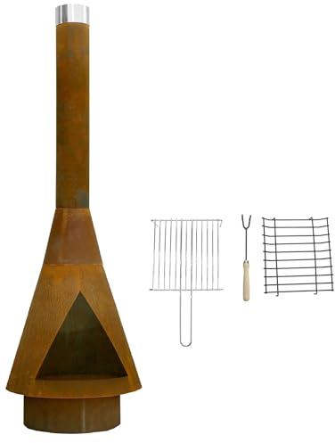 Yerd Gartenkamin Denver XXL 160+100 cm aus Corten-Stahl inkl. Grill-Rost