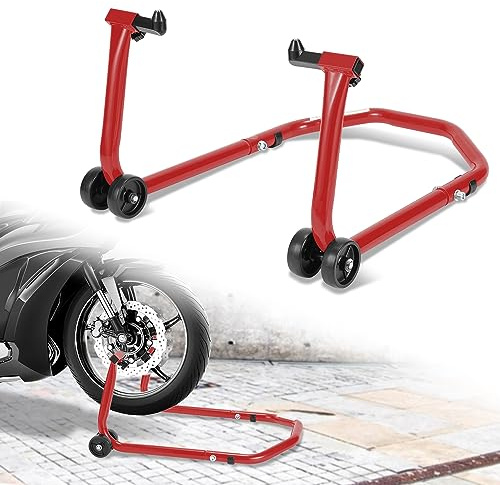 Izrielar Cavalletto anteriore per moto, supporto di montaggio, rosso, portata fino a 300 kg per supporto, larghezza regolabile