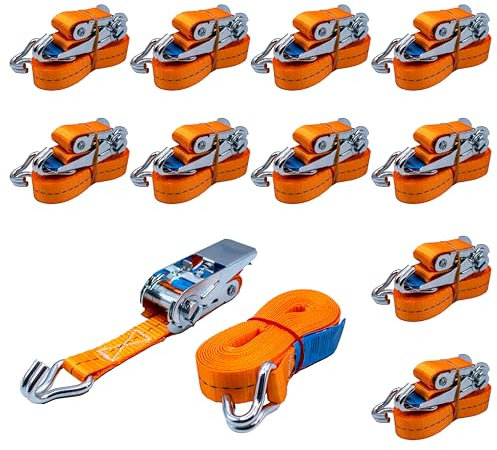 EQT 10 Stück 800kg 4m Spanngurte mit Ratsche und Haken zweiteilig DIN EN 12195-2 TÜV GS