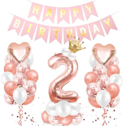 Sprinlot Ballong 2:a födelsedag roséguld, 2 års födelsedagsdekoration, 2:a födelsedagsballong, jättefolieballong nummer 2, folieballong grattis på födelsedagen 2, ballong 2 för födelsedagsfirande