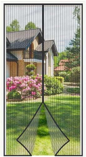 4UMOR Moustiquaire Porte Fenêtre Magnétique 120x220cm Moustiquaire Porte Aimantée Sans Perçage Rideau Porte Anti Mouche Anti Insecte avec Bande Adhésive Maille Très Fine Fermeture Automatique, Noir