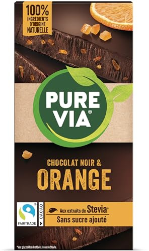 Pure Via Tablette Chocolat Noir & Orange à la stevia, sans sucre ajouté, Équitable 100g