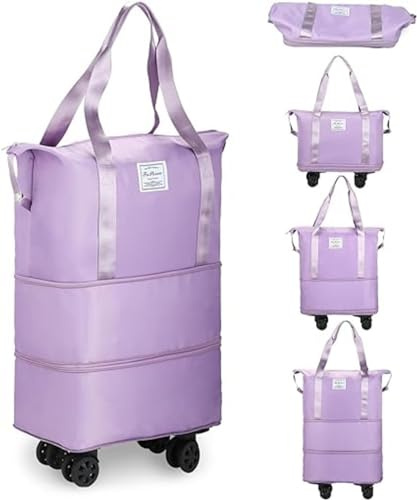 Sac De Voyage avec roulettes, Sac De Sport Pliable Extensible avec roulettes Et Poignée pour Le Voyage, Sac De Voyage De Week-End avec roulettes Amovibles pour Femmes Et Hommes