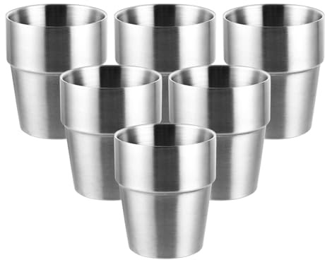 LOPYXBR 6 stycken koppar i rostfritt stål, 300 ml rostfritt stål kaffekoppar, 9,5 x 8,2 cm silver campingmugg för hem, restaurang, fest, camping