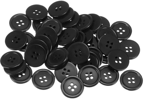 HARFINGTON 80pcs 32L Sewing Buttons 3/4(20mm) Resin Round Flat 4-Hole Craft Buttons for Sewing Clothing and DIY, Black