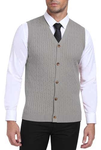 PCEAIIH Men's Gilets Knit Sweater Vest V Neck Sleeveless Cardigan Top with Buttons Classic Business Gentleman Knitwear Gray