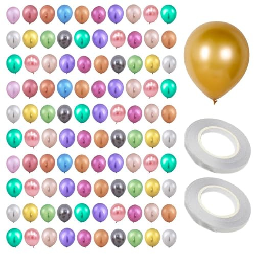 100-pack färgglada ballonger och 2 bandrullar, bröllopsballonger, festballonger, festdekorationer, enkla modeballonger