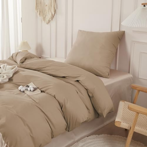 SAPHREAS Bettwäsche 135x200 100% Gewaschene Baumwolle 2teilig, Bettwäsche Sets mit Reißverschluss & 8 Schlaufen, Oeko-Tex Zertifiziert Bettbezug für Allergiker, Khaki(Ohne Bettdecken)