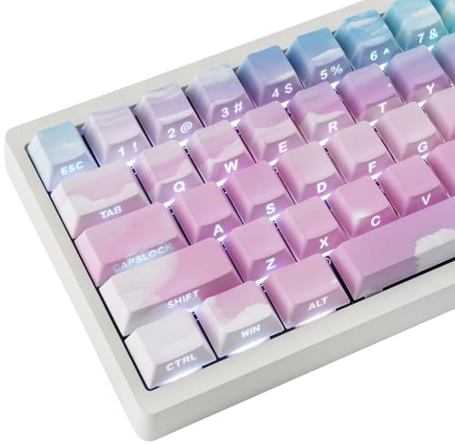 PBT Keycaps - Double Shot Side Printed Gradient Pink Blue Keycap,135 Keys Shine Through Cute Keycaps, Cherry Profile Custom Keycap for Cherry MX Swithes Mechanical Keyboards