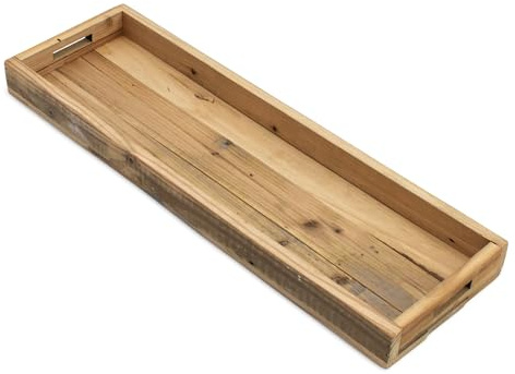 Vassoio decorativo in legno naturale con bordo – 50 x 16 cm – Vassoio per candele rettangolare con manici – Vassoio in legno decorativo per composizioni regalo di Natale