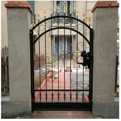 LVLDAWA Outdoor Garden Door, Metal Villa Single Opening Security Door with Decorative Motifs, Arched Top Patio Gate with Lockable for Bakcyard, Lawn Customized