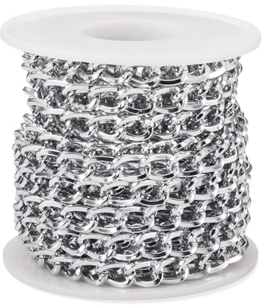 FASHEWELRY, Catena in alluminio a maglia barbazzale non saldata intrecciata ovale, con bobina, 10 x 6,5 x 1,5 mm, per gioielli, collane e bracciali fai da te, 5 m