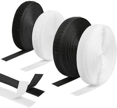 4 stycken kardborrband för sömnad, 20 mm × 5 m kardborreband för sömnad med krokband och fluffband, svart och vitt kardborrband på båda sidor, 20 m kardborreband för sömnad för tyg, textilier