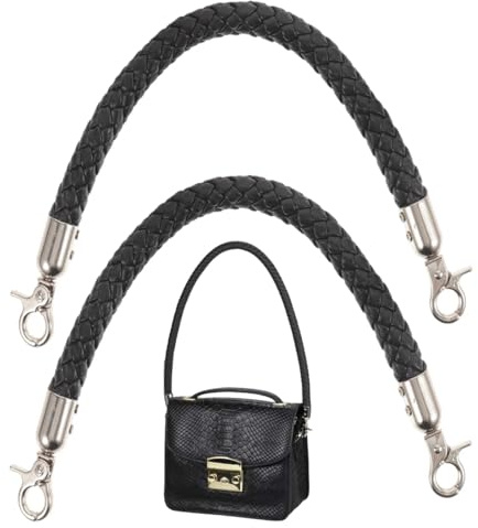 2 Pezzi Tracolla in Pelle per Borsa, Manico di Ricambio Corto Intrecciata PU con Fibbie Metallo per Borsetta Fai da Te Borse a Mano, 60cm, Nero