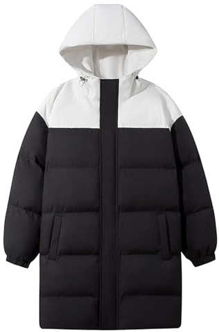 Dunvinterjackor för män Vinterjacka med huva Varm parka Ytterkläder för kallt väder Isolerad modell Svart och vit X Large