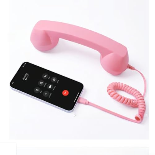 Puupaa Ricevitore retrò per telefono, cornetta cablata di tipo C con cavo, qualità chiara delle chiamate, decorazione da scrivania per smartphone e tablet (rosa)