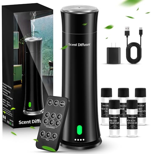Hotel Scent Diffuser Starter Kit - 1500 Sq Ft Coverage, Hotel Scents Collection, Suitable for Waterless Diffuser Large Room, Contains Five Aromatherapy Essential Oils, Remote Control, Black