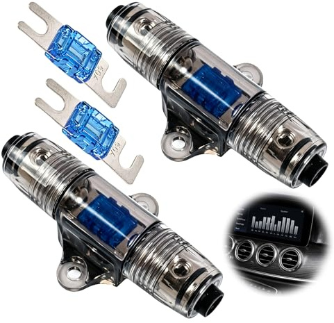 2 soportes de fusibles ANL en línea para cables de calibre 6-10 AWG, incluidos 2 fusibles de 60 amperios, base de temperatura resistente, carcasa transparente y aleación de zinc niquelado para