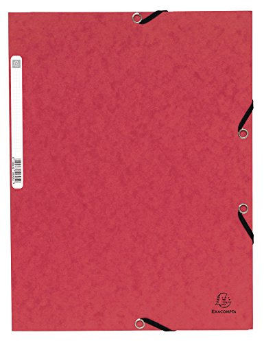 Exacompta - Réf. 55305E - Paquet de 10 chemises à élastiques - pochettes 3 rabats - en carte lustrée 355 g/m2 - dimensions 24 x 32 cm pour documents au format A4 - couleur rouge