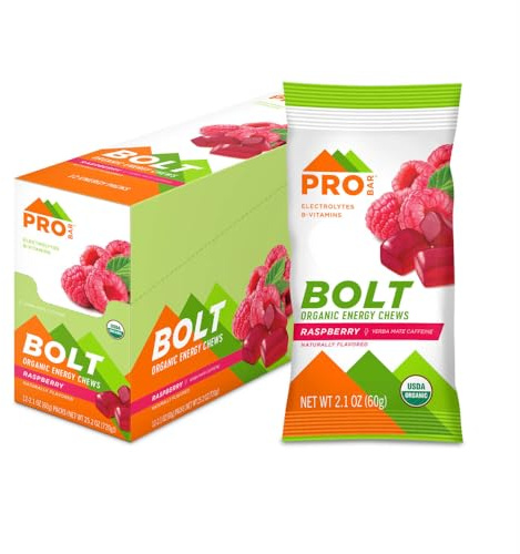 PROBAR - Bolt Organic Energy Chews, Raspberry, Non-GMO, Gluten-Free, USDA Certified Organic, Healthy, Natural Energy, Fast Fuel Gummies with Vitamins B & C (12 Count)