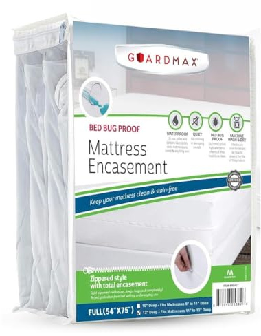 Guardmax Jersey Knitted Full Zippered Mattress Encasement - Waterproof & Bed Bug Proof Mattress Protector - Comfortable, Soft, and Noiseless Zippered Bedding - Dust Mite Proof (54 x 75 x 12)