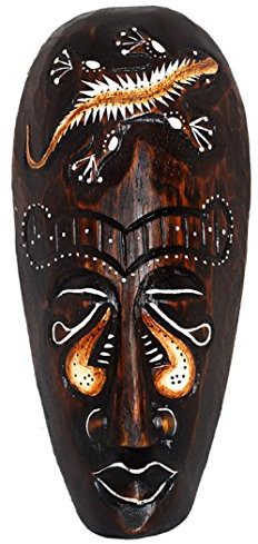Woru Maske bemalt 20 cm, Holz-Maske aus Bali, Wandmaske