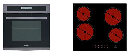 respekta Ensemble de cuisinières encastrées en acier noir + plaque de cuisson en céramique