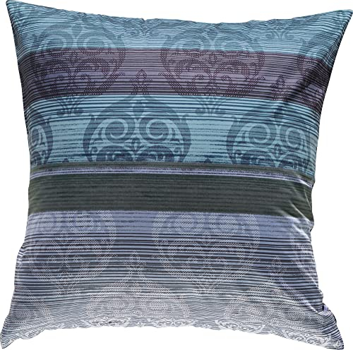 Erwin Müller Kissenbezug, Kissenhülle Mako-Satin Ornamente blau-braun-violett Größe 80x80 cm - feinste Baumwolle, temperaturausgleichend, mit praktischem Reißverschluss