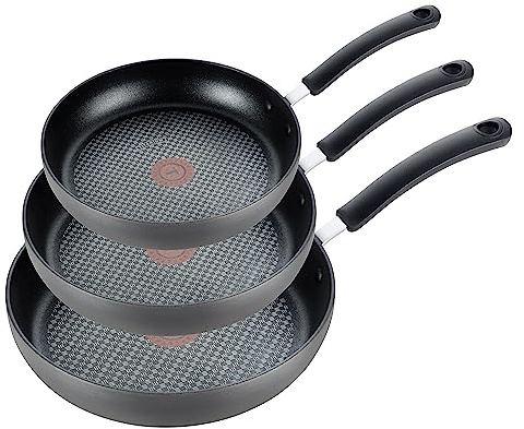 T-Fal Ultimate Hard Anodized Nonstick Fry Pan Set 3 Piece: 8, 10.25, & 12 Inch, Oven Broiler Safe 400F, Kitchen Cookware Set, Pots and Pans Set Non Stick, Frying Pans, Skillets, Dishwasher Safe, Onyx