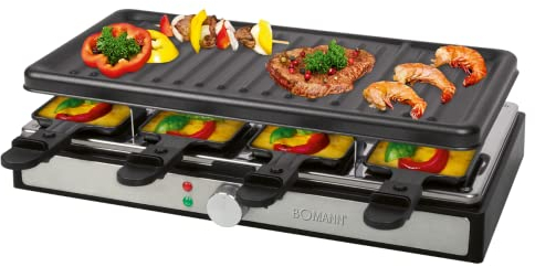 Bomann® Raclette 8 Personen mit abnehmbarer Grillplatte | Raclette Grill mit Antihaftbeschichtung | inkl. 8 Pfännchen | Raclettes mit Cool Touch-Gehäuse | Raklettgerät mit sicherem Stand | RG 6039 CB