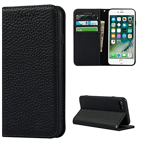 Copmob Coque iPhone 7/8/SE2/SE 2020,Flip Cuir véritable Portefeuille Étui en Cuir,[4 Fentes][Fermeture magnétique],Housse Étuis à Rabat Étui de Protection pour iPhone 7/8/SE2/SE 2020 - Noir