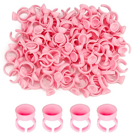 LAMXD 100 PCS Lash Glue Holder, Glue Rings Glue Holder Rings Heart-Shaped Plastic Lash Glue Rings Volume Lashes Quick Blossom Cups for Eyelash Extensions