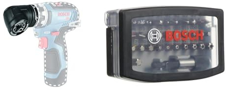 Bosch Professional 12V System Adaptateur Renvoi d'angle FlexiClick Bosch GFA 12-W 1600A00F5K + 32 pièces Coffrets d'embouts de vissage Extra Hard (PH, PZ, T, TH, S, HEX-Bit, Accessoires)