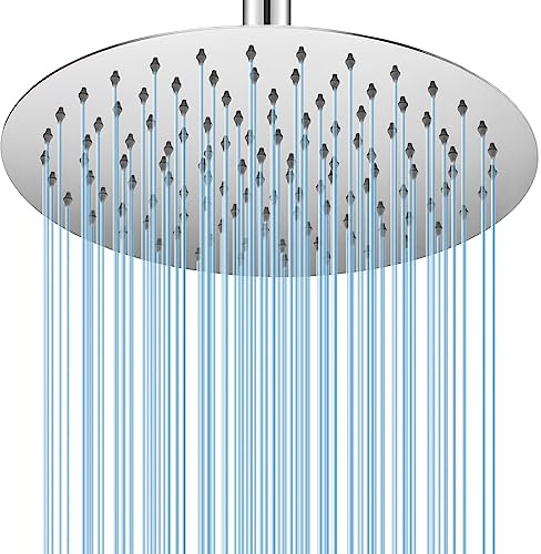 BSTIIU 12 Inch Round Rainfall Shower Head, High Pressure Overhead Shower Heads, Wall Ceiling Mounted Ultra Thin Stainless Steel Shower Head, Chrome