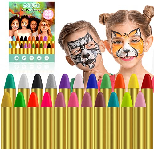 ACWOO Face Paint Crayons Kit, 22 färger Säkra, giftfria ansiktskroppskritor för barn Barn, Ljusa färger Body Paint Kit för Halloween Makeup, Party eller Cosplay