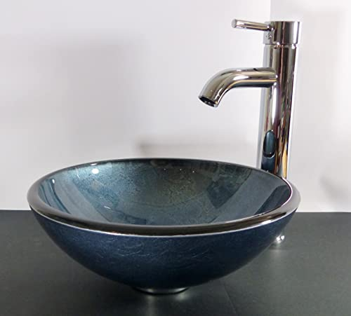 Nero kleines Aufsatz Glaswaschbecken Waschschale Waschtisch Glas grau blau rund 31cm Gäste-WC Bad Wohnmobil (Waschschale)