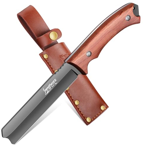 Japaknives Survival Outdoor Messer Tanto - Bushcraft Messer Jagdmesser Feststehende Klinge mit Lederscheide